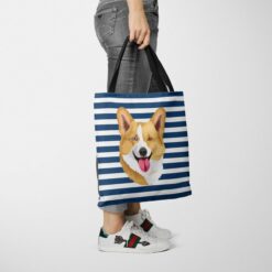 Custom Dog illustration portrait tote bag - Travel collection personalised portrait of your pet from a photo 22 personalised pet portrait travel tote dog illustration nautical stripes tote jeans