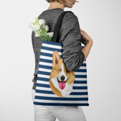 Custom Dog illustration portrait tote bag - Travel collection personalised portrait of your pet from a photo 23 personalised pet portrait travel tote dog illustration nautical stripes tote jumper walking
