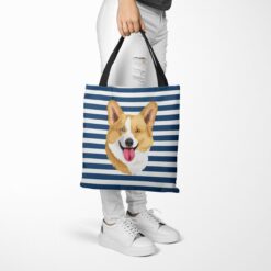 Custom Dog illustration portrait tote bag - Travel collection personalised portrait of your pet from a photo 25 personalised pet portrait travel tote dog illustration nautical stripes tote trowsers walking