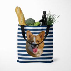 personalised pet portrait travel tote dog painting nautical stripes tote food