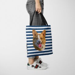 personalised pet portrait travel tote dog painting nautical stripes tote jeans