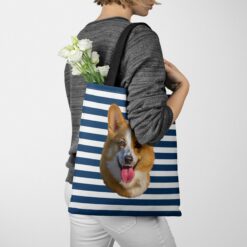 personalised pet portrait travel tote dog painting nautical stripes tote jumper walking