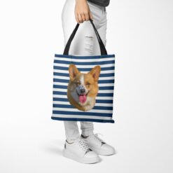 personalised pet portrait travel tote dog painting nautical stripes tote trowsers walking