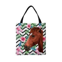 Custom Horse illustration portrait tote bag - Travel collection personalised portrait of your pet from a photo 17 personalised pet portrait travel tote horse illustration geometric tropical