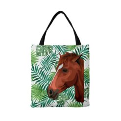Custom Horse illustration portrait tote bag - Travel collection personalised portrait of your pet from a photo 18 personalised pet portrait travel tote horse illustration leaves