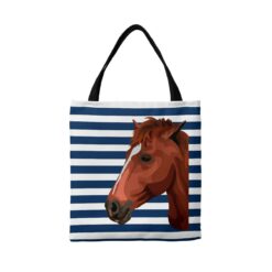 Custom Horse illustration portrait tote bag - Travel collection personalised portrait of your pet from a photo 15 personalised pet portrait travel tote horse illustration nautical stripes