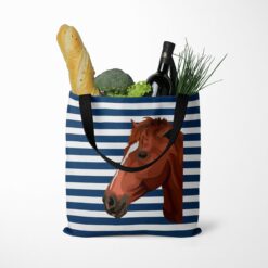 Custom Horse illustration portrait tote bag - Travel collection personalised portrait of your pet from a photo 21 personalised pet portrait travel tote horse illustration nautical stripes tote food