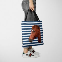 Custom Horse illustration portrait tote bag - Travel collection personalised portrait of your pet from a photo 22 personalised pet portrait travel tote horse illustration nautical stripes tote jeans