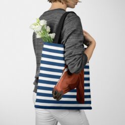 Custom Horse illustration portrait tote bag - Travel collection personalised portrait of your pet from a photo 23 personalised pet portrait travel tote horse illustration nautical stripes tote jumper walking