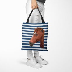 Custom Horse illustration portrait tote bag - Travel collection personalised portrait of your pet from a photo 25 personalised pet portrait travel tote horse illustration nautical stripes tote trowsers walking
