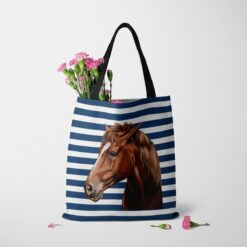 Custom horse painting portrait tote bag - Travel collection personalised portrait of your pet from a photo 24 personalised pet portrait travel tote horse painting nautical stripes tote carnations