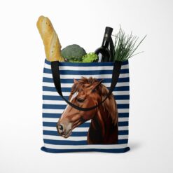 Custom horse painting portrait tote bag - Travel collection personalised portrait of your pet from a photo 21 personalised pet portrait travel tote horse painting nautical stripes tote food