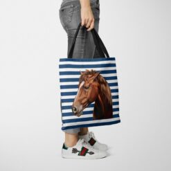 Custom horse painting portrait tote bag - Travel collection personalised portrait of your pet from a photo 22 personalised pet portrait travel tote horse painting nautical stripes tote jeans