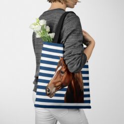 Custom horse painting portrait tote bag - Travel collection personalised portrait of your pet from a photo 23 personalised pet portrait travel tote horse painting nautical stripes tote jumper walking