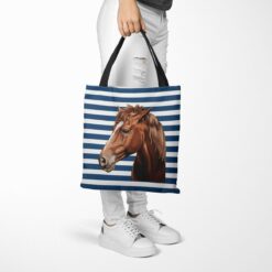 Custom horse painting portrait tote bag - Travel collection personalised portrait of your pet from a photo 25 personalised pet portrait travel tote horse painting nautical stripes tote trowsers walking