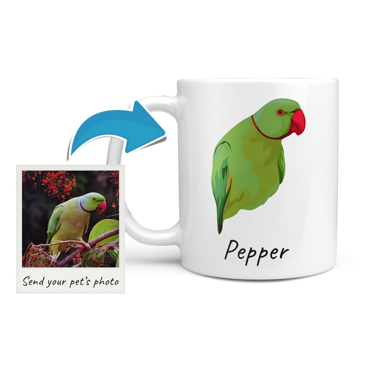 Custom bird illustration portrait mug - Personalised coffee mug portrait of your pet from a photo 3 Custom bird illustration portrait mug - Personalised coffee mug portrait of your pet from a photo