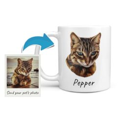 Custom Cat painting portrait mug - Personalised coffee mug portrait of your pet from a photo