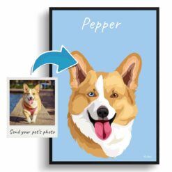 Custom Dog illustration portrait print - Framed & un-framed personalised portrait of your pet
