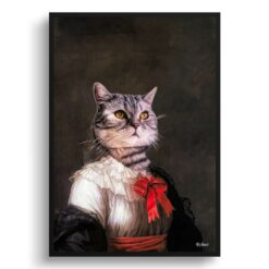 The Baroness - Renaissance Cat portrait from photo - Framed & un-framed print 17 renaissance portraits baronesse cat print front view white