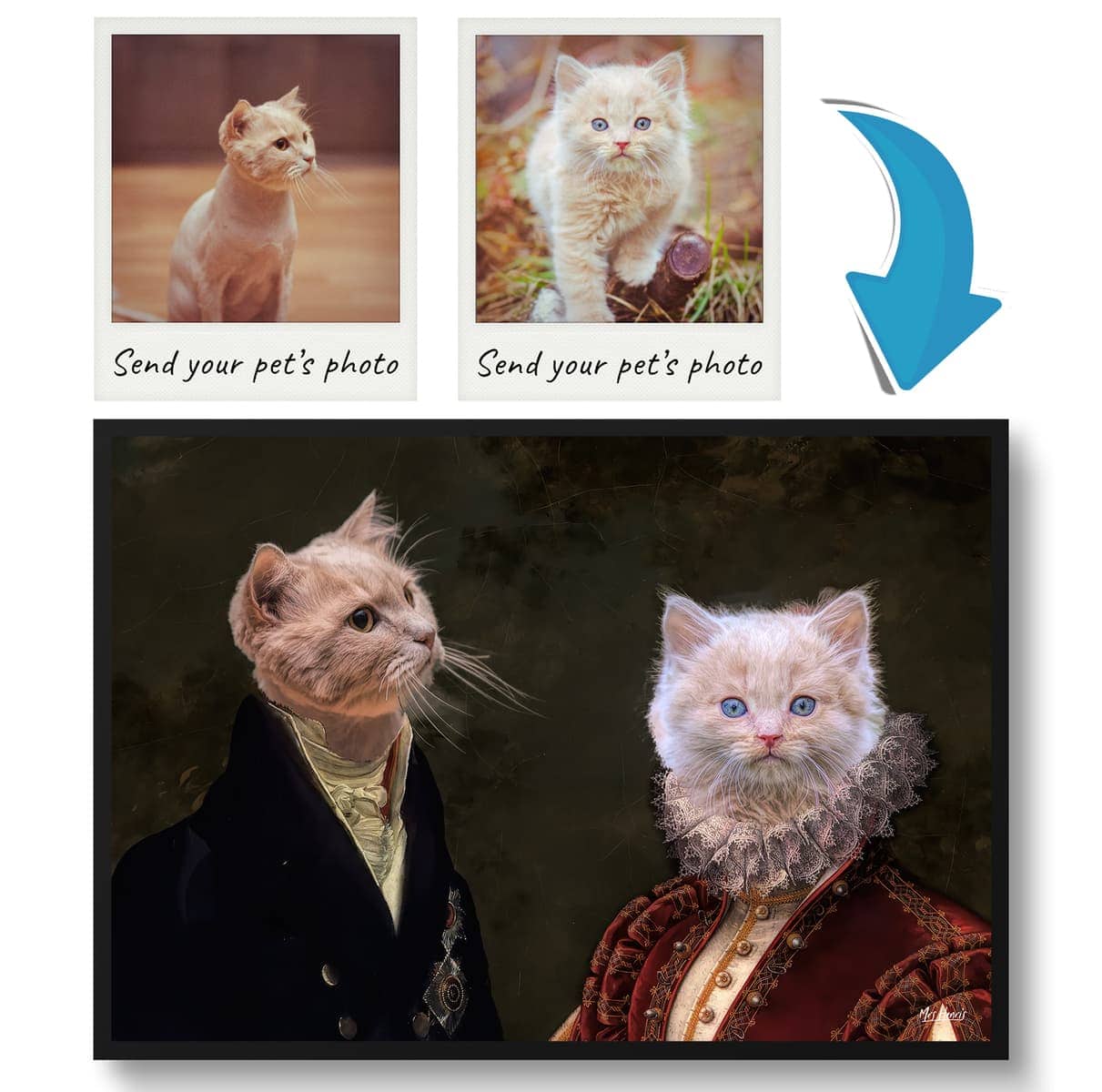Double Renaissance Cat portrait from photo - Framed & un-framed print 2 Double Renaissance Cat portrait from photo - Framed & un-framed print