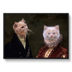 Double Renaissance Cat portrait from photo - Framed & un-framed print 14 renaissance portraits renaissance cat double portrait landscape framed art print front view white