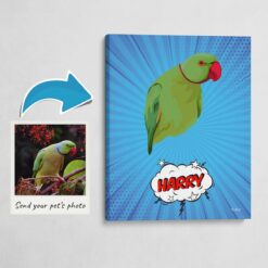 Custom Pop Art Style Bird Portrait -  Pet illustration from photo - Blue blast Canvas