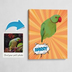 Custom Pop Art Style Bird Portrait -  Pet illustration from photo - Orange blast Canvas