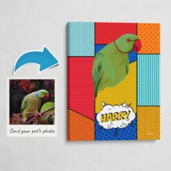 Custom Pop Art Style Bird Portrait -  Pet illustration from photo - Patchwork Canvas