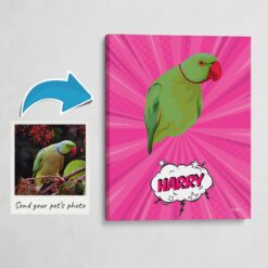 Custom Pop Art Style Bird Portrait -  Pet illustration from photo - Pink blast Canvas