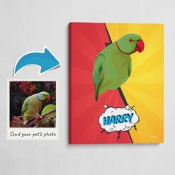 Custom Pop Art Style Bird Portrait -  Pet illustration from photo - Red yellow split Canvas