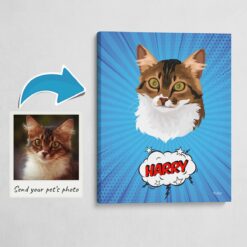 Custom Pop Art Style Cat Portrait -  Pet illustration from photo - Blue blast Canvas