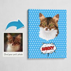Custom Pop Art Style Cat Portrait -  Pet illustration from photo - Blue dots Canvas