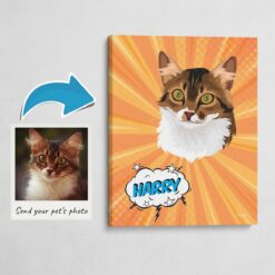 Custom Pop Art Style Cat Portrait -  Pet illustration from photo - Orange blast Canvas