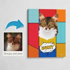 Custom Pop Art Style Cat Portrait -  Pet illustration from photo - Patchwork Canvas