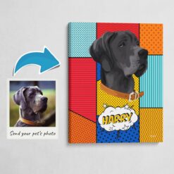 Custom Pop Art Style Dog Portrait -  Pet illustration from photo - Patchwork Canvas