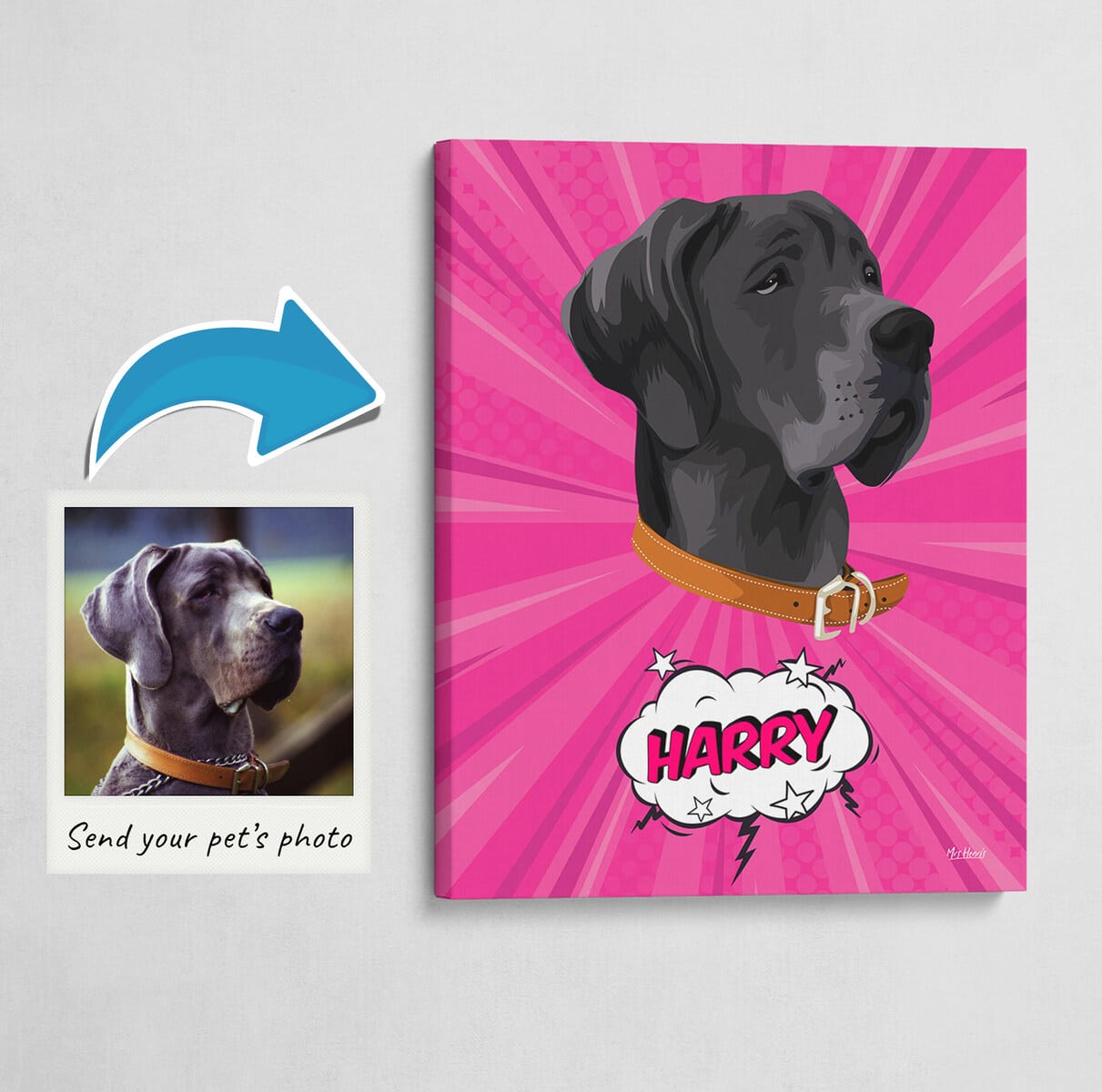 Custom Pop Art Style Dog Portrait - Pet illustration from photo - Pink blast Canvas 3 Custom Pop Art Style Dog Portrait - Pet illustration from photo - Pink blast Canvas