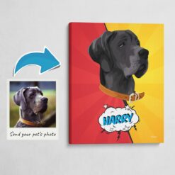 Custom Pop Art Style Dog Portrait -  Pet illustration from photo - Red yellow split Canvas