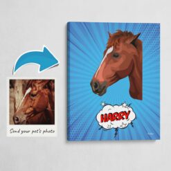 Custom Pop Art Style Horse Portrait -  Pet illustration from photo - Blue blast Canvas