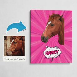 Custom Pop Art Style Horse Portrait -  Pet illustration from photo - Pink blast Canvas