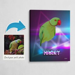 Custom Retro Arcade Style Bird Portrait -  Pet illustration from photo - Fever Canvas