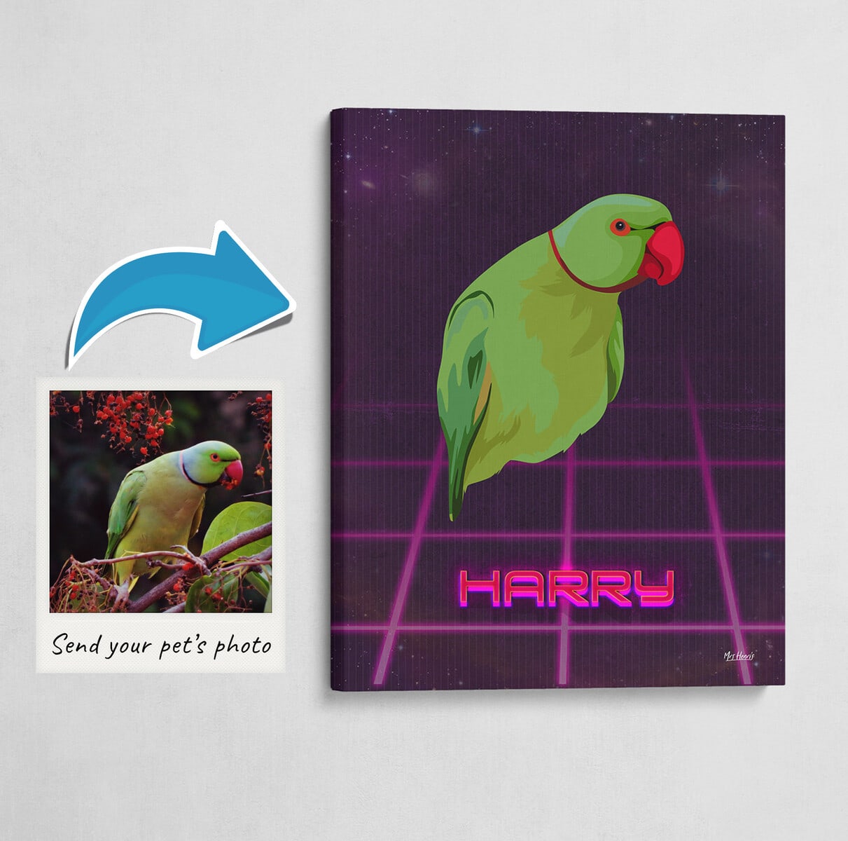 Custom Retro Arcade Style Bird Portrait - Pet illustration from photo - Invaders Canvas 3 Custom Retro Arcade Style Bird Portrait - Pet illustration from photo - Invaders Canvas