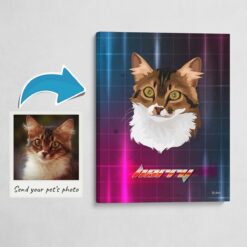 Custom Retro Arcade Style Cat Portrait -  Pet illustration from photo - Hyperspeed Canvas