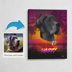 Custom Retro Arcade Style Dog Portrait -  Pet illustration from photo - California Canvas