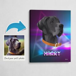 Custom Retro Arcade Style Dog Portrait -  Pet illustration from photo - Fever Canvas