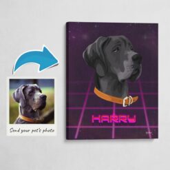 Custom Retro Arcade Style Dog Portrait -  Pet illustration from photo - Invaders Canvas