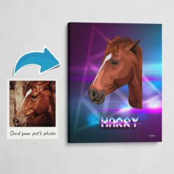 Custom Retro Arcade Style Horse Portrait -  Pet illustration from photo - Fever Canvas