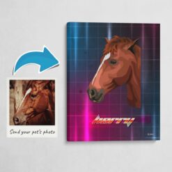Custom Retro Arcade Style Horse Portrait -  Pet illustration from photo - Hyperspeed Canvas