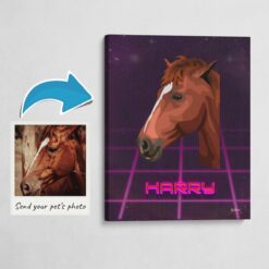 Custom Retro Arcade Style Horse Portrait -  Pet illustration from photo - Invaders Canvas