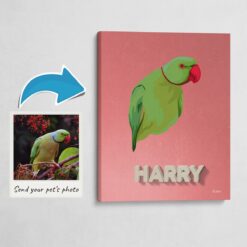 Custom Mid Century Retro Style Bird Portrait -  Pet illustration from photo - Decking Canvas