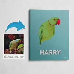 Custom Mid Century Retro Style Bird Portrait -  Pet illustration from photo - Mint Art Deco Canvas